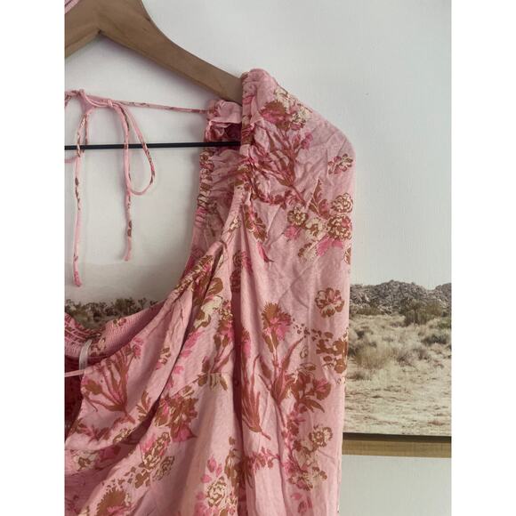 NWT Free People Hilary Pink Floral Long Sleeve Crop Top XS Tie Front Blouse - Picture 4 of 9